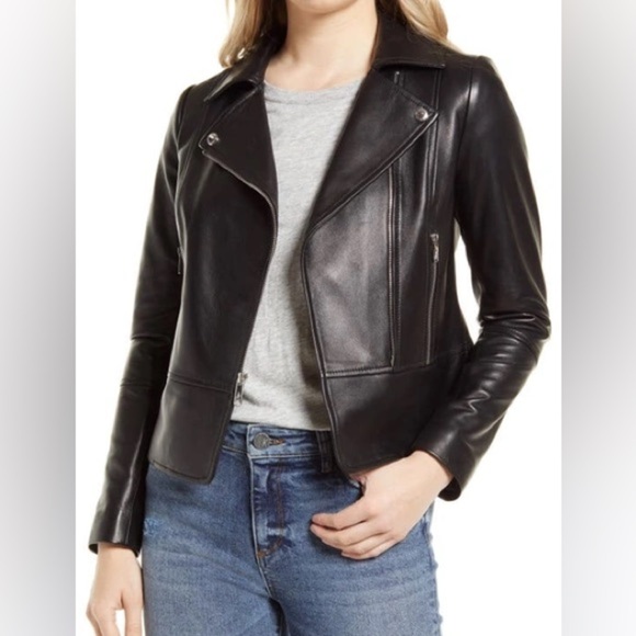 Sam Edelman Black Peplum Leather Jacket - M